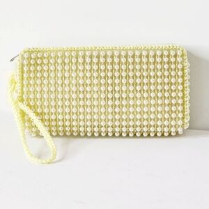 Charming Women's Beige Woven Faux Pearl Wristlet